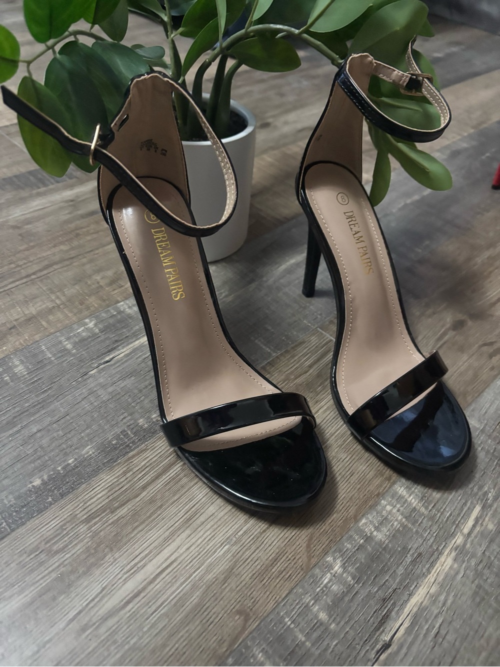 Dream Pairs Black Patent Open-Toe Ankle-Strap Stilettos